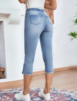 Women's Jeans Chinos Vacation Vintage Fashion Calf-Length High Waist Plain Pocket Comfy Soft Comfortable Stretchy Outdoor Street Summer Regular Fit Women Jeans