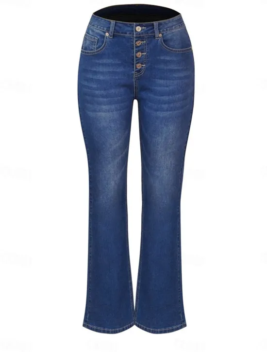 New Women's Jeans Jeggings Fashion Streetwear Full Length High Waist Plain Pocket Comfy Soft Comfortable Micro-elastic Outdoor Street Navy Blue Light Blue Spring & Fall Regular Fit Women Pants