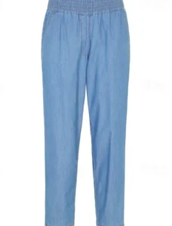 Sale Women's Jeans Linen Pants Pants Trousers Lightweight Casual Full Length Mid Rise Plain Pocket Breathability Comfortable Inelastic Home Casual Daily Light Sky Blue Navy Summer Spring Regular Fit Women Pants