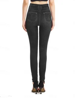 Best Women's Jeans Pants Trousers Jeggings Fashion Streetwear Full Length High Waist Plain Pocket Elastic Waist Breathability Outdoor Comfortable Micro-elastic Vacation Street Daily Black Blue Summer Fall Women Leggings