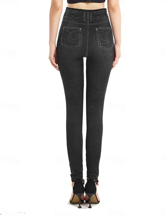 Best Women's Jeans Pants Trousers Jeggings Fashion Streetwear Full Length High Waist Plain Pocket Elastic Waist Breathability Outdoor Comfortable Micro-elastic Vacation Street Daily Black Blue Summer Fall Women Leggings