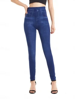 Best Women's Jeans Pants Trousers Jeggings Fashion Streetwear Full Length High Waist Plain Pocket Elastic Waist Breathability Outdoor Comfortable Micro-elastic Vacation Street Daily Black Blue Summer Fall Women Leggings