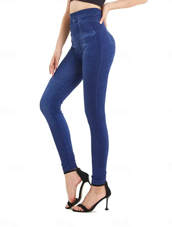 Best Women's Jeans Pants Trousers Jeggings Fashion Streetwear Full Length High Waist Plain Pocket Elastic Waist Breathability Outdoor Comfortable Micro-elastic Vacation Street Daily Black Blue Summer Fall Women Leggings