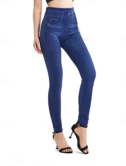 Best Women's Jeans Pants Trousers Jeggings Fashion Streetwear Full Length High Waist Plain Pocket Elastic Waist Breathability Outdoor Comfortable Micro-elastic Vacation Street Daily Black Blue Summer Fall Women Leggings