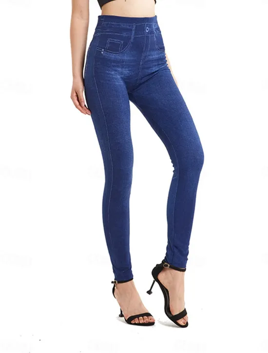 Best Women's Jeans Pants Trousers Jeggings Fashion Streetwear Full Length High Waist Plain Pocket Elastic Waist Breathability Outdoor Comfortable Micro-elastic Vacation Street Daily Black Blue Summer Fall Women Leggings
