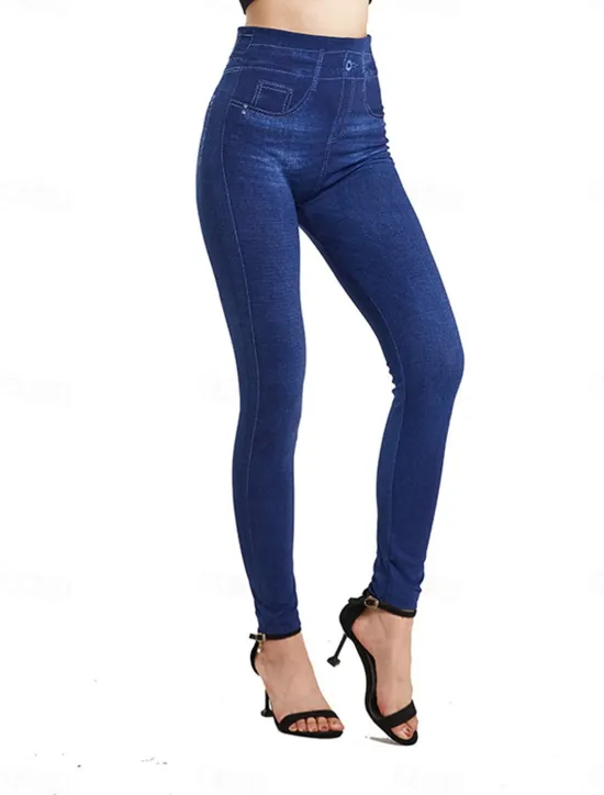 Best Women's Jeans Pants Trousers Jeggings Fashion Streetwear Full Length High Waist Plain Pocket Elastic Waist Breathability Outdoor Comfortable Micro-elastic Vacation Street Daily Black Blue Summer Fall Women Leggings