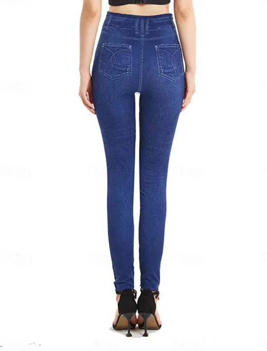 Best Women's Jeans Pants Trousers Jeggings Fashion Streetwear Full Length High Waist Plain Pocket Elastic Waist Breathability Outdoor Comfortable Micro-elastic Vacation Street Daily Black Blue Summer Fall Women Leggings