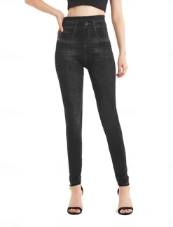 Best Women's Jeans Pants Trousers Jeggings Fashion Streetwear Full Length High Waist Plain Pocket Elastic Waist Breathability Outdoor Comfortable Micro-elastic Vacation Street Daily Black Blue Summer Fall Women Leggings