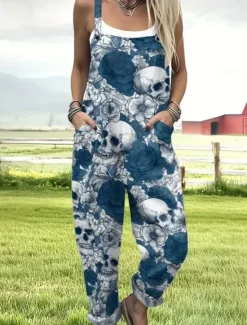 Women's Jumpsuit Active Graphic Sleeveless Sleeveless Wide Leg Pocket Buttons Vacation Street Loose Fit Black Red Navy Blue Summer Women Jumpsuits|Graphic Jumpsuit