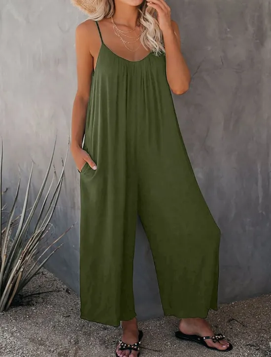 Clearance Women's Jumpsuit Active Solid Color Sleeveless U Neck Vacation Daily Loose Fit Black Army Green Red Summer Women Jumpsuits|Graphic Jumpsuit