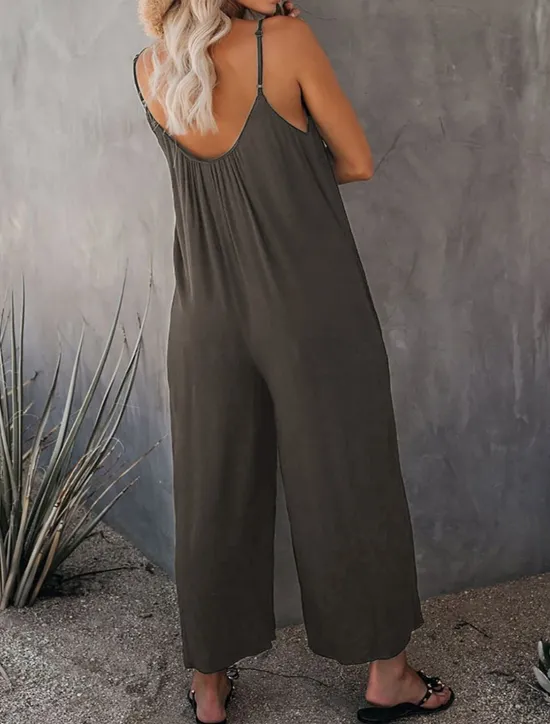 Clearance Women's Jumpsuit Active Solid Color Sleeveless U Neck Vacation Daily Loose Fit Black Army Green Red Summer Women Jumpsuits|Graphic Jumpsuit