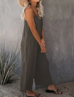 Clearance Women's Jumpsuit Active Solid Color Sleeveless U Neck Vacation Daily Loose Fit Black Army Green Red Summer Women Jumpsuits|Graphic Jumpsuit