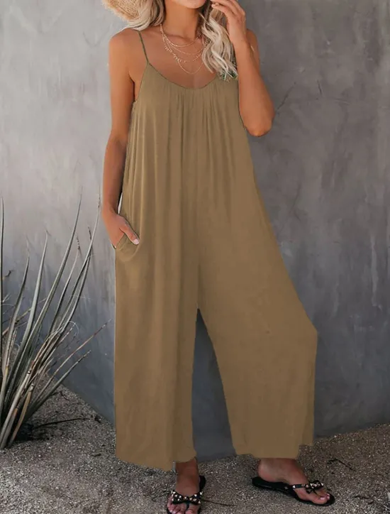 Clearance Women's Jumpsuit Active Solid Color Sleeveless U Neck Vacation Daily Loose Fit Black Army Green Red Summer Women Jumpsuits|Graphic Jumpsuit