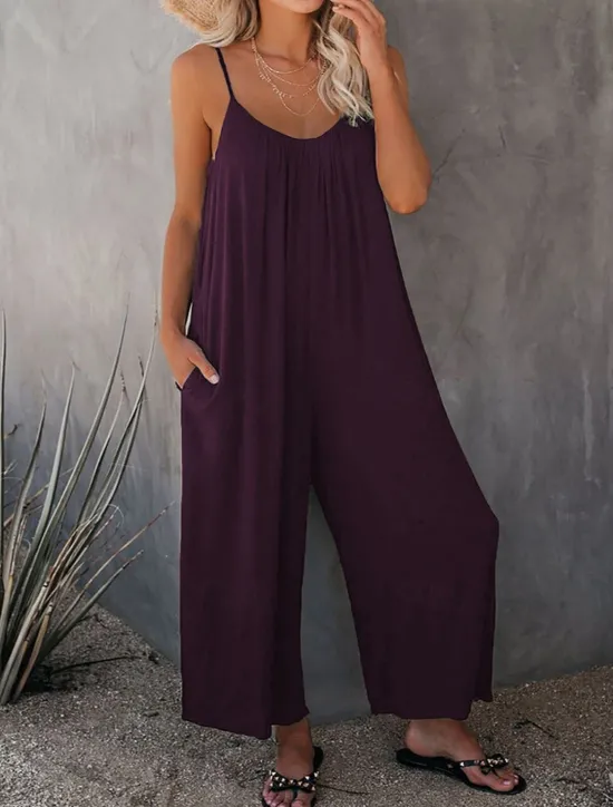 Clearance Women's Jumpsuit Active Solid Color Sleeveless U Neck Vacation Daily Loose Fit Black Army Green Red Summer Women Jumpsuits|Graphic Jumpsuit