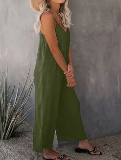 Clearance Women's Jumpsuit Active Solid Color Sleeveless U Neck Vacation Daily Loose Fit Black Army Green Red Summer Women Jumpsuits|Graphic Jumpsuit