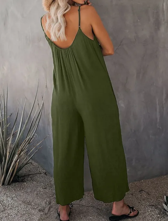 Clearance Women's Jumpsuit Active Solid Color Sleeveless U Neck Vacation Daily Loose Fit Black Army Green Red Summer Women Jumpsuits|Graphic Jumpsuit