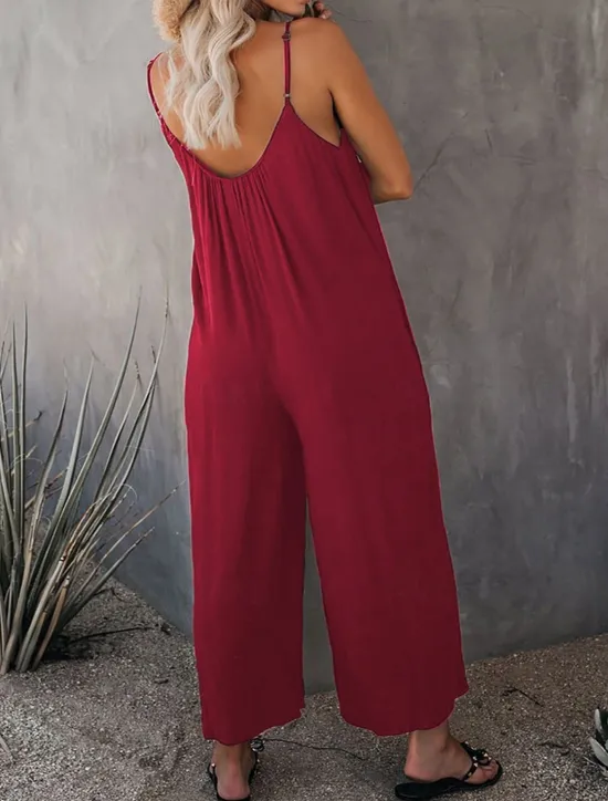 Clearance Women's Jumpsuit Active Solid Color Sleeveless U Neck Vacation Daily Loose Fit Black Army Green Red Summer Women Jumpsuits|Graphic Jumpsuit