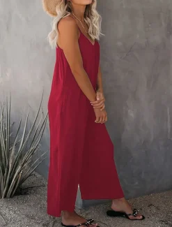 Clearance Women's Jumpsuit Active Solid Color Sleeveless U Neck Vacation Daily Loose Fit Black Army Green Red Summer Women Jumpsuits|Graphic Jumpsuit