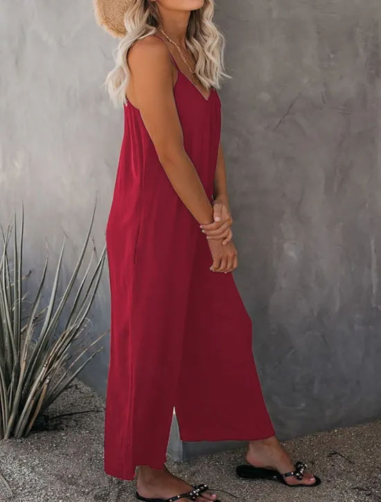 Clearance Women's Jumpsuit Active Solid Color Sleeveless U Neck Vacation Daily Loose Fit Black Army Green Red Summer Women Jumpsuits|Graphic Jumpsuit