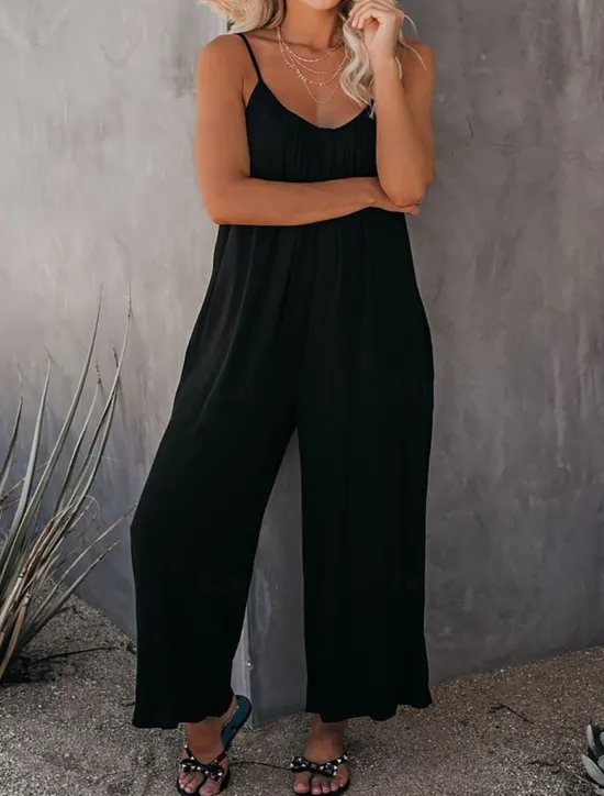 Clearance Women's Jumpsuit Active Solid Color Sleeveless U Neck Vacation Daily Loose Fit Black Army Green Red Summer Women Jumpsuits|Graphic Jumpsuit