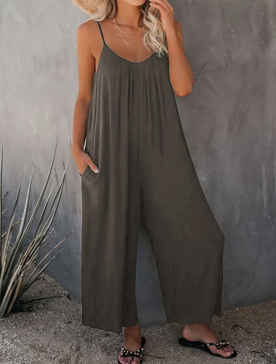 Clearance Women's Jumpsuit Active Solid Color Sleeveless U Neck Vacation Daily Loose Fit Black Army Green Red Summer Women Jumpsuits|Graphic Jumpsuit