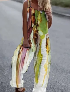 New Women's Jumpsuit Button Print Floral Cold Shoulder Ordinary Street Going out Wide Leg Loose Fit Sleeveless Sleeveless Black White Yellow S M L Summer Women Jumpsuits