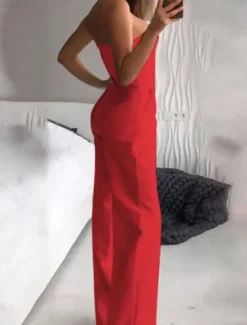 Outlet Women's Jumpsuit Clean Fit Wedding High Waist Solid Color Strapless Streetwear Street Going out Regular Fit Sleeveless Red White Summer Fall Women Jumpsuits