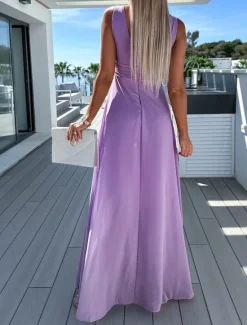 Discount Women's Jumpsuit High Waist With Train Solid Color V Neck Elegant Party Office Regular Fit Sleeveless Black Pink Blue S M L Summer Women Jumpsuits