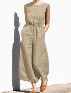 Hot Women's Jumpsuit Solid Color Crew Neck Holiday Work Daily Regular Fit Sleeveless Sleeveless Orange red Amy Green Black S M L Fall Summer Women Jumpsuits