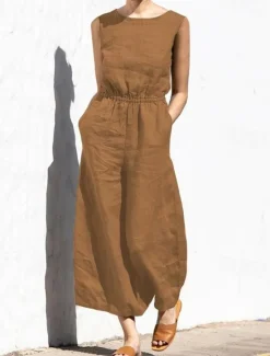 Hot Women's Jumpsuit Solid Color Crew Neck Holiday Work Daily Regular Fit Sleeveless Sleeveless Orange red Amy Green Black S M L Fall Summer Women Jumpsuits
