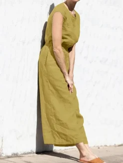 Hot Women's Jumpsuit Solid Color Crew Neck Holiday Work Daily Regular Fit Sleeveless Sleeveless Orange red Amy Green Black S M L Fall Summer Women Jumpsuits