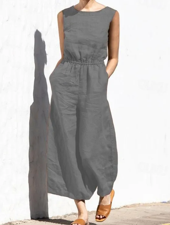 Hot Women's Jumpsuit Solid Color Crew Neck Holiday Work Daily Regular Fit Sleeveless Sleeveless Orange red Amy Green Black S M L Fall Summer Women Jumpsuits