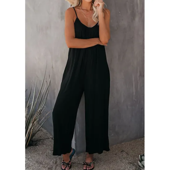 Women's Jumpsuits Casual Summer Basic Daily Wide Leg Navy Blue Overall Solid Color Women Jumpsuits