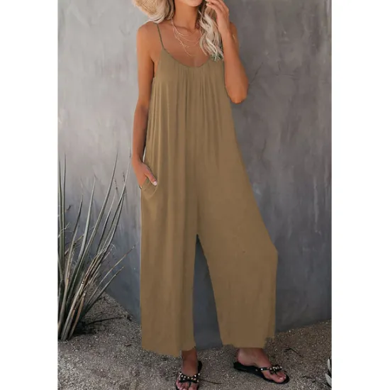 Women's Jumpsuits Casual Summer Basic Daily Wide Leg Navy Blue Overall Solid Color Women Jumpsuits