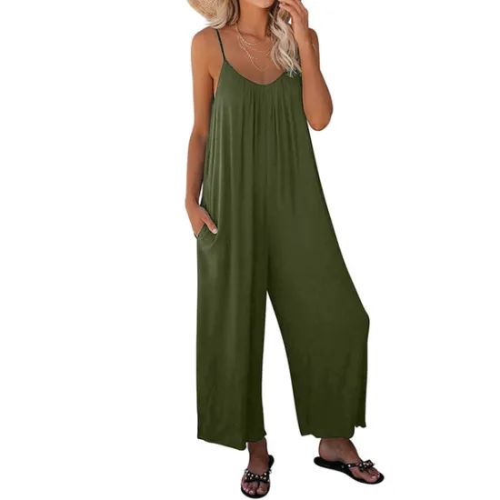 Women's Jumpsuits Casual Summer Basic Daily Wide Leg Navy Blue Overall Solid Color Women Jumpsuits