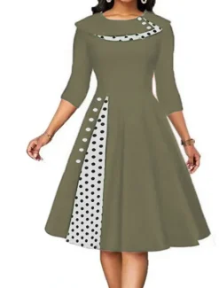 Outlet Women's Knee Length Dress Casual Dress Swing Dress Elegant Modern Date Loose Fit Plaid Polka Dot Half Sleeve Crew Neck Black Red Navy Blue Blue Summer Spring Women Work Dresses