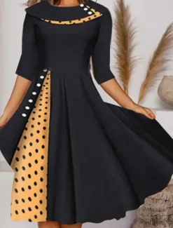 Outlet Women's Knee Length Dress Casual Dress Swing Dress Elegant Modern Date Loose Fit Plaid Polka Dot Half Sleeve Crew Neck Black Red Navy Blue Blue Summer Spring Women Work Dresses