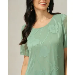 Clearance Women's Knee Length Dress Chiffon Dress Elegant Casual Loose Fit Floral Short Sleeve Crew Neck Summer Women Cocktail Dress