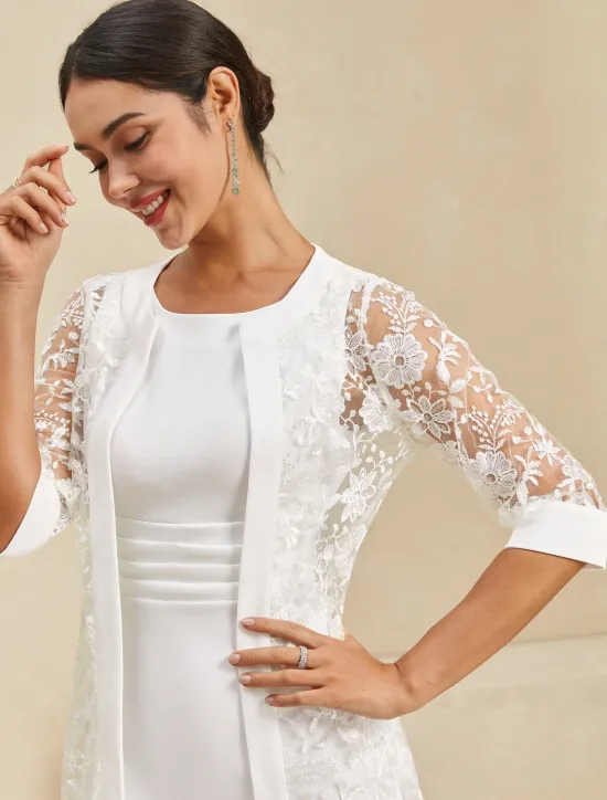Outlet Women's Knee Length Dress Dress Elegant Formal Party Regular Fit Half Sleeve Crew Neck Summer Women White Dresses