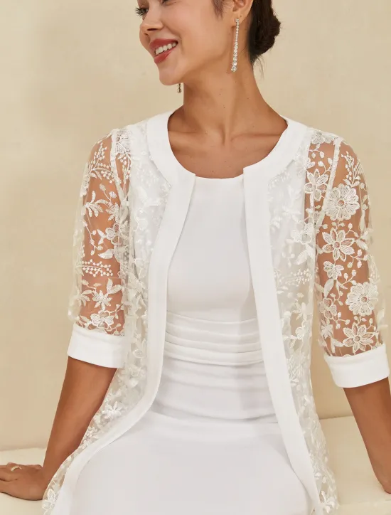 Outlet Women's Knee Length Dress Dress Elegant Formal Party Regular Fit Half Sleeve Crew Neck Summer Women White Dresses