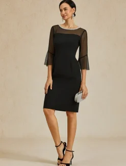 Hot Women's Knee Length Dress Sheath Dress Elegant Party Formal Solid Color 3/4 Length Sleeve Crew Neck Summer Spring Women Cocktail Dress