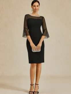 Hot Women's Knee Length Dress Sheath Dress Elegant Party Formal Solid Color 3/4 Length Sleeve Crew Neck Summer Spring Women Cocktail Dress