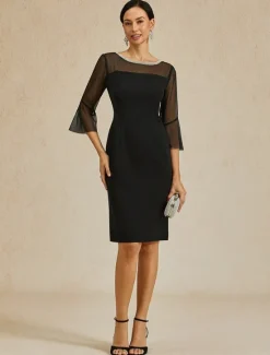 Hot Women's Knee Length Dress Sheath Dress Elegant Party Formal Solid Color 3/4 Length Sleeve Crew Neck Summer Spring Women Cocktail Dress