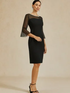 Hot Women's Knee Length Dress Sheath Dress Elegant Party Formal Solid Color 3/4 Length Sleeve Crew Neck Summer Spring Women Cocktail Dress