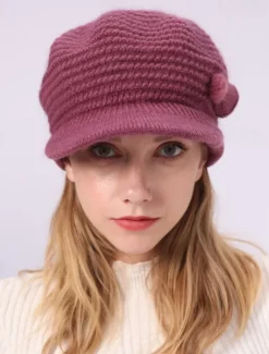 Clearance Women's Knit Hat Bow & Pom Poms Decor Thermal Winter Hat With Sun Visor For Outdoor Women Hats