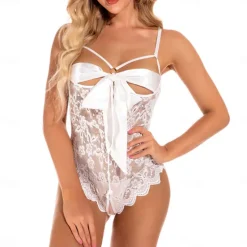 Women's Lace Backless Bow Sexy Erotic Sexy Lingerie Sexy Bodies Nightwear - POLY Spandex Solid Colored Sexy Lingerie Set Home Outfits Women Lingerie