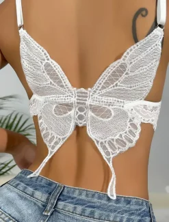 Hot Women's Lace Backless Sexy Erotic Sexy Lingerie Sexy Bodies Nightwear - POLY Spandex Solid Colored Bra Home Outfits Women Lingerie