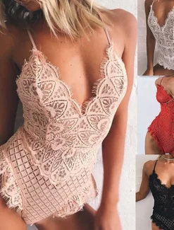 Sale Women's Lace Backless Sexy Erotic Sexy Lingerie Sexy Bodies Nightwear - POLY Solid Colored Sexy Lingerie Set Home Outfits Women Lingerie