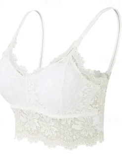 Discount Women's Lace Bras Sheer Bras 3/4 Cup V Neck Push Up Lace Pure Color Pull-On Closure Date Valentine's Day Casual Daily Nylon Sexy 1PC White Black / Bras & Bralettes / 1 PC Home Outfits Women Lingerie