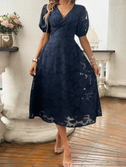 Clearance Women's Lace Dress Midi Dress Lace Patchwork Party Wedding Guest Cocktail Party Elegant Streetwear V Neck Short Sleeve Black Red Color Women Cocktail Dress